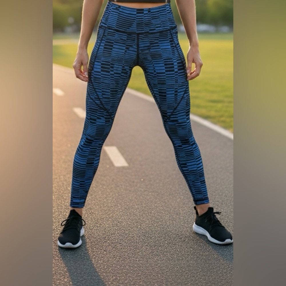 Sweaty Betty Power Workout Leggings 7/8 Length Blue Geometric Print Size Small